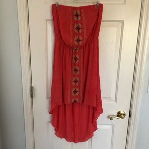 Coral strapless summer dress